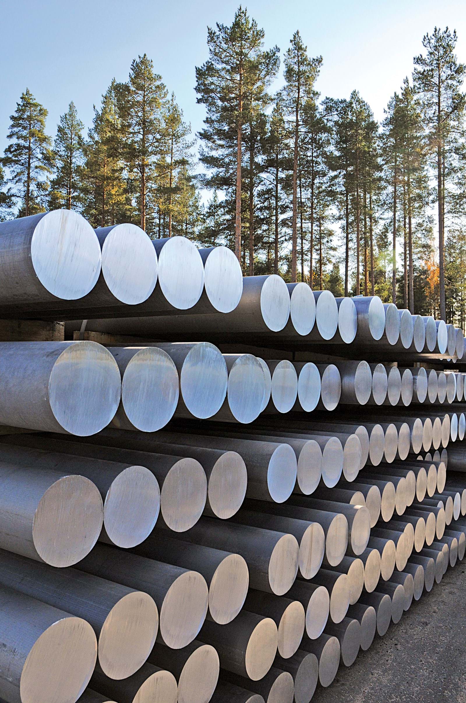 Aluminium billets produced from hydro power in Finland.